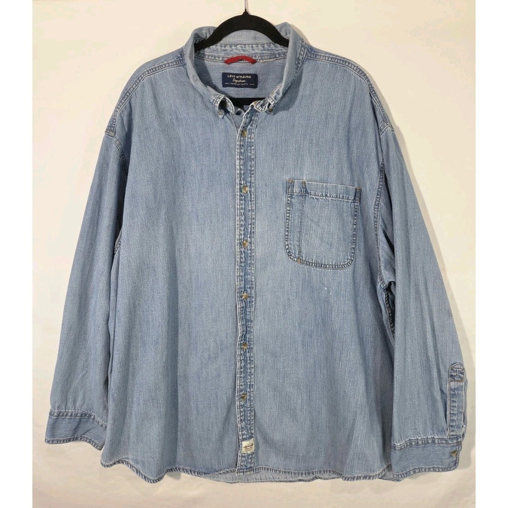 Levi Strauss Signature Denim Button Up Shirt Mens XXL 2XL 100% Cotton Casual
